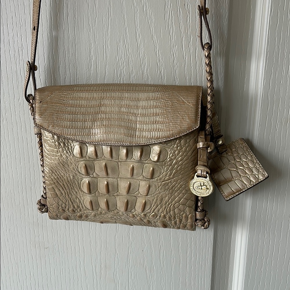 Brahmin Rio Shoulder Bag Gold Croc-Embossed Leather Crossbody Bag